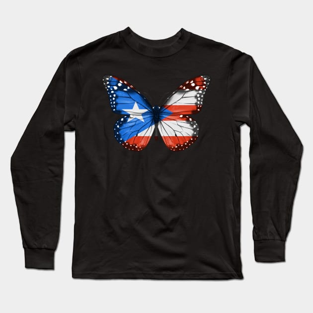 Puerto Rican Flag  Butterfly - Gift for Puerto Rican From Puerto Rico Long Sleeve T-Shirt by Country Flags